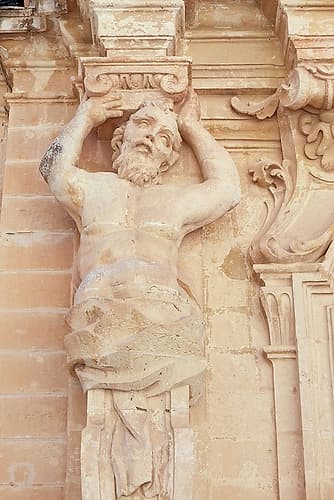 Mdina, Malta. Old stone carving graces a building in Valetta. Art Print